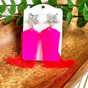 Pink Star Boot Earrings Handmade